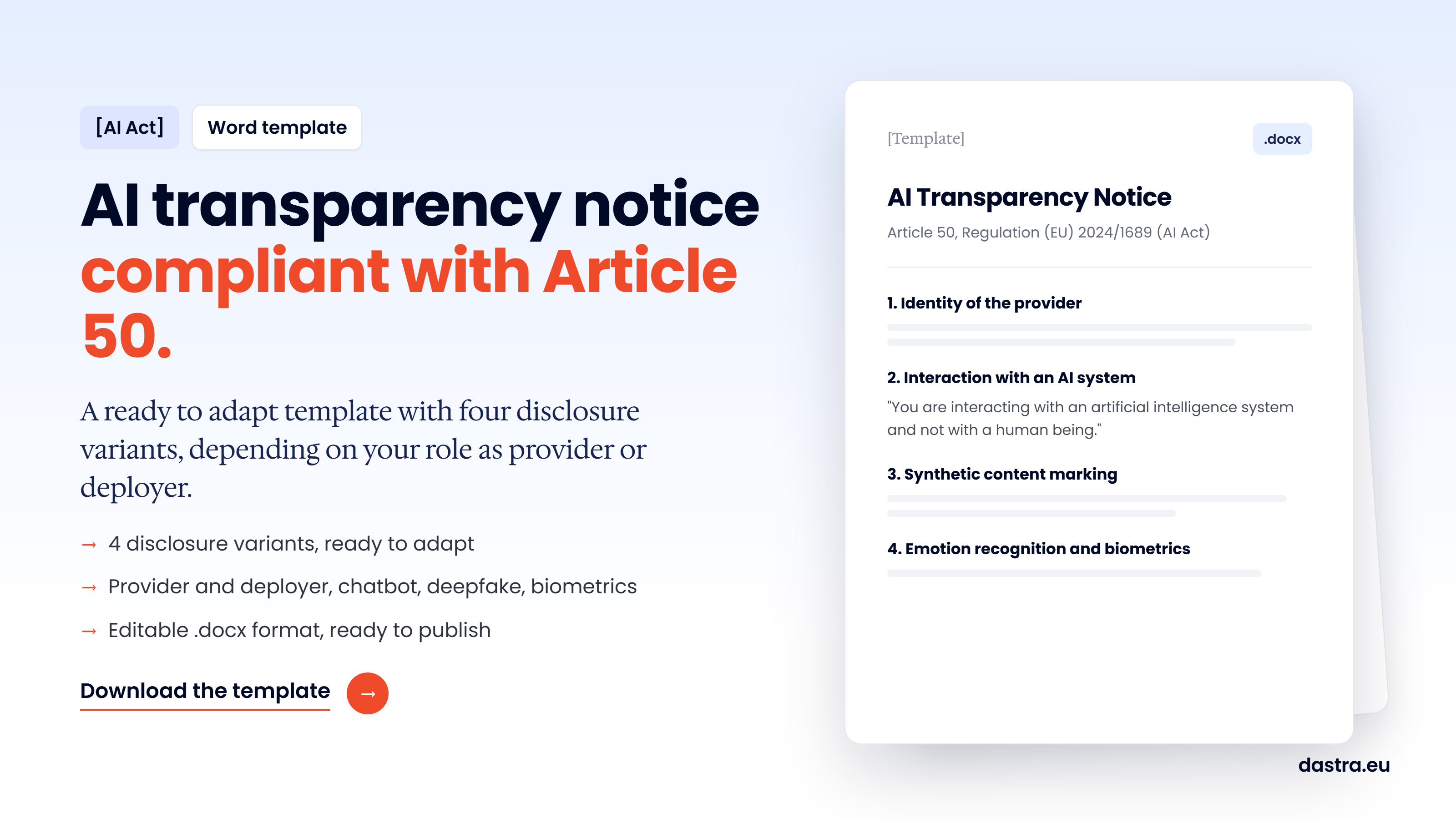 AI Act Transparency Notice Template (Word Format) Compliant with Article 50