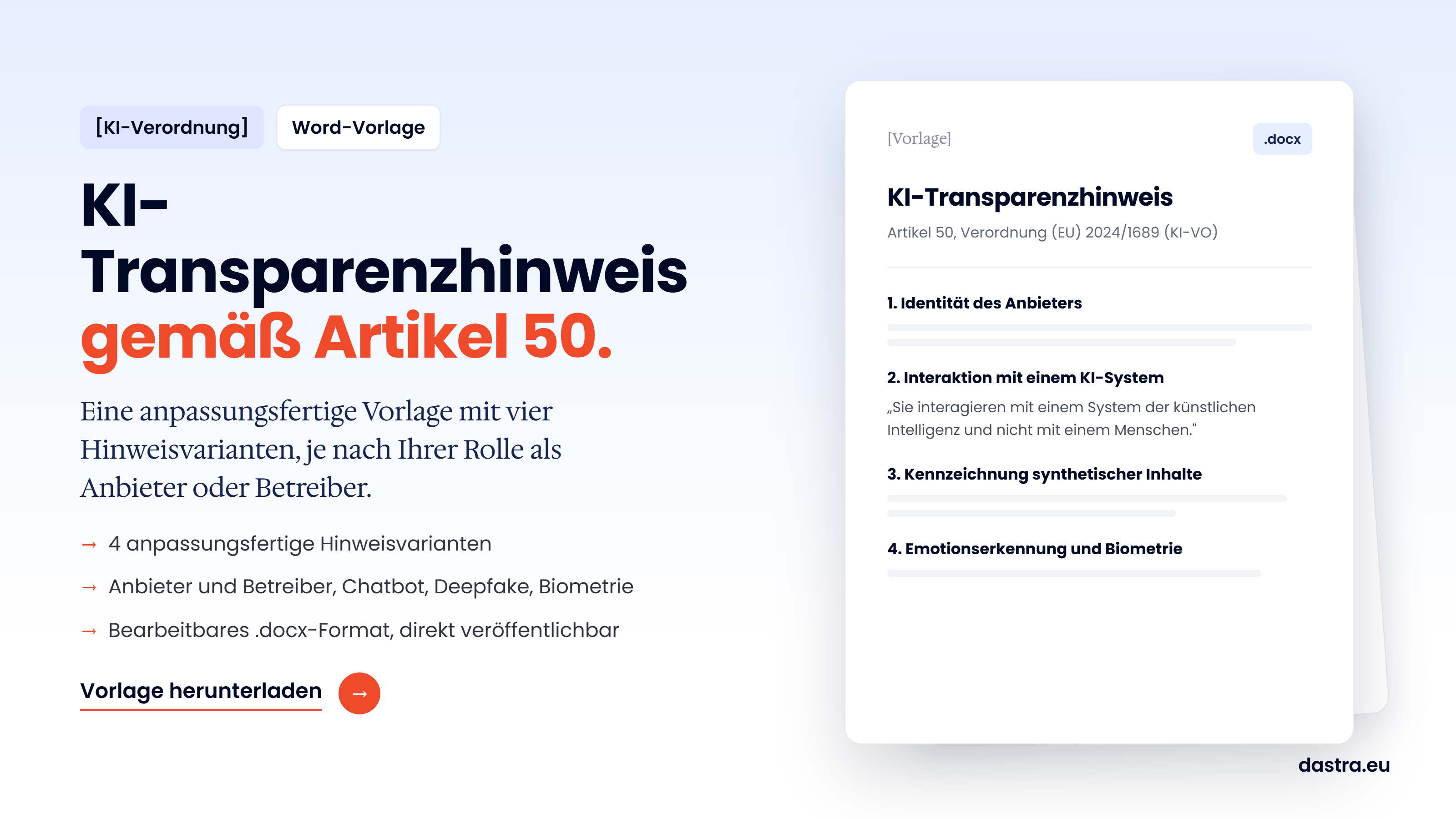 Muster einer KI-Transparenzinformation (Word) gemäß Artikel 50 des AI Acts