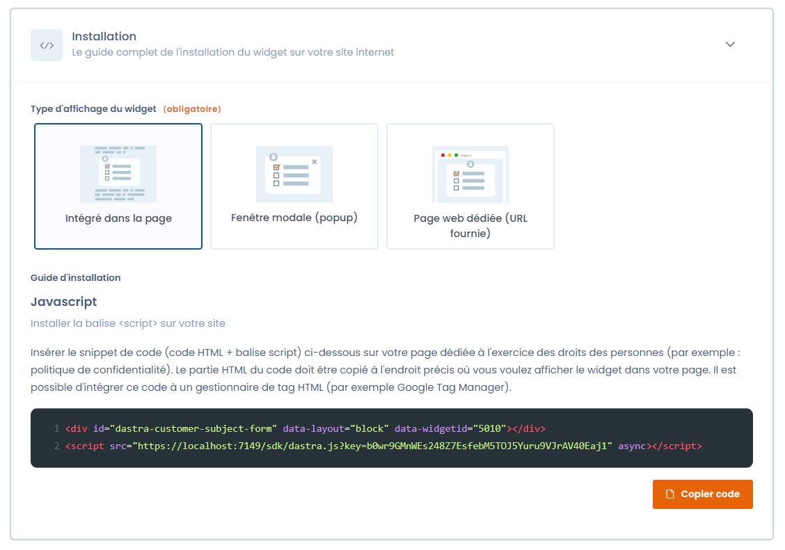 Choisissez le mode d'installation du widget plus facilement