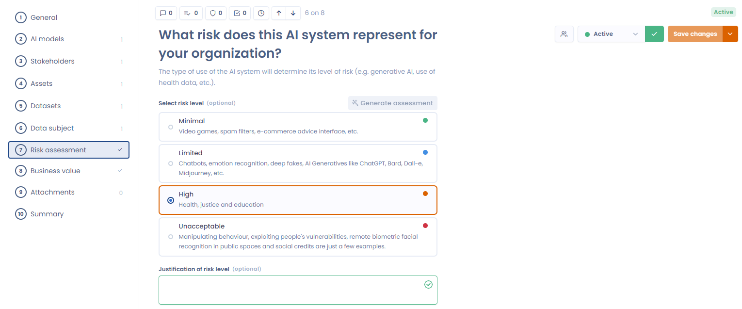 Risks related to AI systems in Dastra