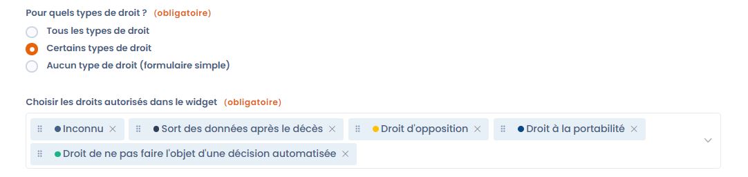 Configurez les droits disponibles dans votre widget
