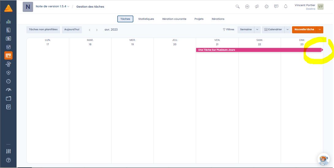 indicateur de tâche dépassant la date du calendrier